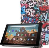 Voor Amazon Kindle Fire HD 10 2017/2019 Gekleurde tekening Horizontale flip lederen tas met drievoudige houder & slaap- / wekfunctie (graffiti)