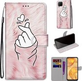 Voor Huawei nova 6 SE / P40 Lite Gekleurde Tekening Cross Textuur Horizontale Flip PU Lederen Case met Houder & Kaartsleuven & Portemonnee & Lanyard (Roze Handen Hart)