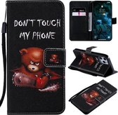 Horizontale leren flip-hoes met houder en kaartsleuf en draagkoord voor iPhone 12 Pro Max (beer) schilderen