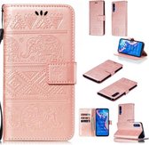 Voor Huawei Honor 9X Pro Olifant Embossing Horizontale Flip Leren Case met Houder & Kaartsleuven & Portemonnee & Lanyard (Rose Goud)