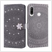 Voor Huawei P30 Lite Pressed Printing Steken boorpatroon Horizontale Flip PU lederen tas met houder & kaartsleuven & portemonnee & & lanyard (grijs)