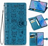 Voor Galaxy Note 10 schattige kat en hond reliëf horizontale flip lederen tas met beugel / kaartsleuf / portemonnee / lanyard (blauw)