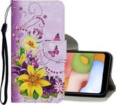 Voor Samsung Galaxy A01 Gekleurde tekening patroon Horizontale flip lederen tas met houder & kaartsleuven & portemonnee (Lily)