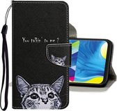 Voor Samsung Galaxy M10 / A10 Gekleurde tekening patroon Horizontale flip lederen tas met houder & kaartsleuven & portemonnee (kat)