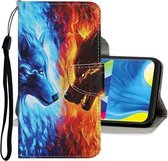 Voor Samsung Galaxy A21s Gekleurde tekening patroon Horizontale flip lederen tas met houder & kaartsleuven & portemonnee (Wolf)