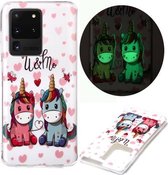 Voor Samsung Galaxy S20 Ultra lichtgevende TPU zachte beschermhoes (paar eenhoorn)