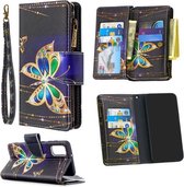 Voor Samsung Galaxy A41 Gekleurde Tekening Patroon Rits Horizontale Flip Leren Case met Houder & Kaartsleuven & Portemonnee (Grote Vlinder)