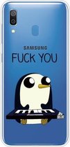 Voor Samsung Galaxy A40 gekleurd tekeningpatroon zeer transparant TPU beschermhoes (pinguïn)