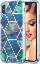 3D Electroplating Marble Pattern TPU beschermhoes voor iPhone XS / X (donkergroen)