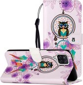 Voor Samsung Galaxy A12 Olie Reliëf Gekleurde Tekening Patroon Horizontale Flip PU Lederen Case met Houder & Kaartsleuven & Portemonnee (Uil Windgong)