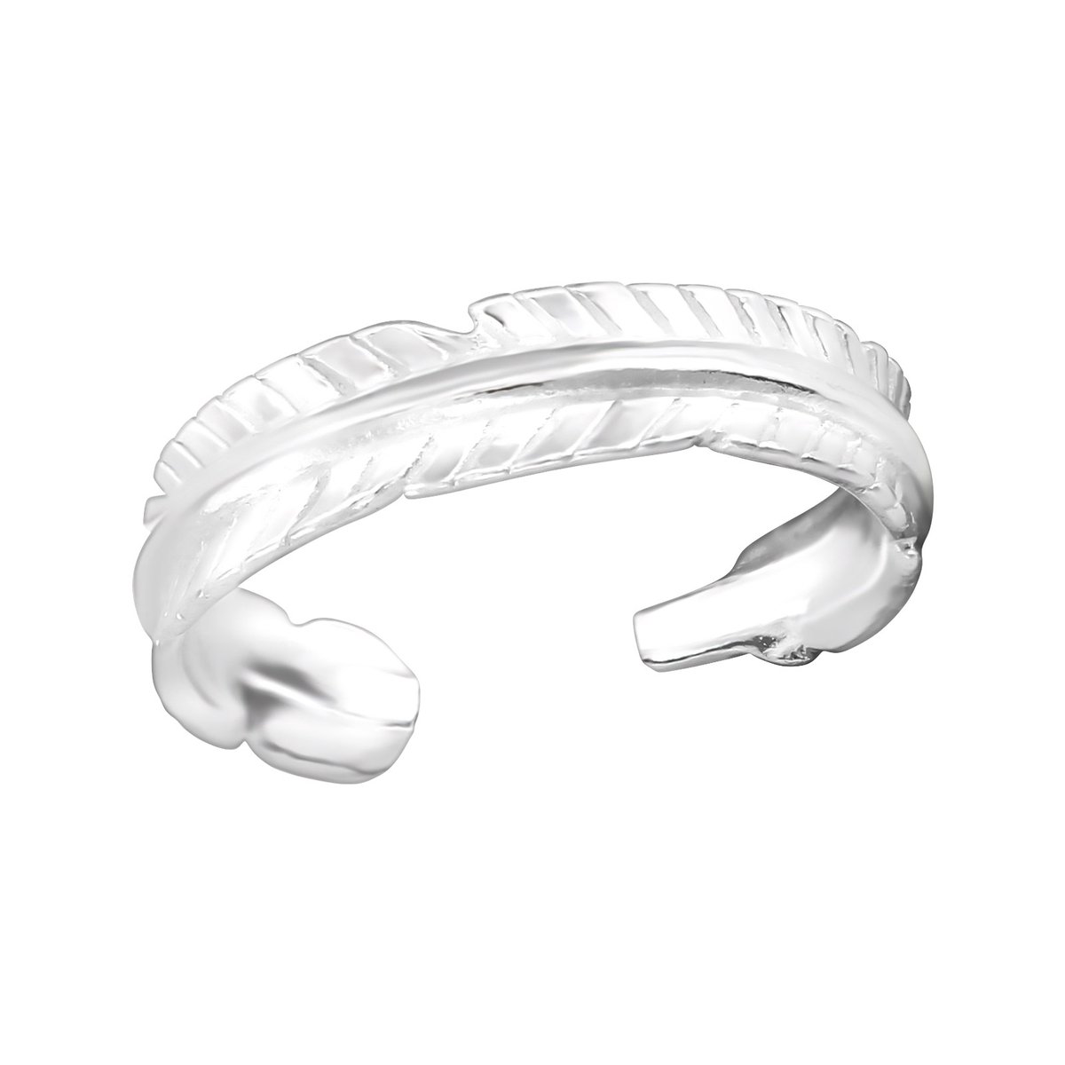 Zilveren teenring met veertje | Toe ring adjustable feather | Sterling 925 Silver (Echt zilver)