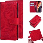 Voor iPhone 12 Pro Max Tiger Embossing Pattern Horizontale Flip lederen tas met houder & kaartsleuven & portemonnee (rood)