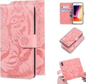 Voor iPhone 8 Plus / 7 Plus Tiger Embossing Pattern Horizontale Flip lederen tas met houder & kaartsleuven & portemonnee (roze)