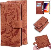 Voor iPhone 8 Plus / 7 Plus Tijger Embossing Patroon Horizontale Flip Leren Case met Houder & Kaartsleuven & Portemonnee (Bruin)