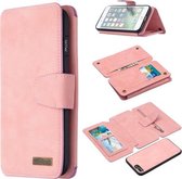 Afneembare Frosted Magnetische Horizontale Flip Leren Case met Kaartsleuven & Houder & Rits Portemonnee & Fotolijst Voor iPhone 8 Plus / 7 Plus (Roze)