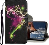 Gekleurde tekening patroon horizontaal Flip PU lederen tas met houder & kaartsleuven & portemonnee & lanyard voor iPhone 11 (drie fluorescerende vlinders)