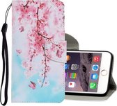 Gekleurde tekening patroon horizontaal Flip PU lederen tas met houder & kaartsleuven & portemonnee & lanyard voor iPhone 6 & 6s (kersenbloesems)