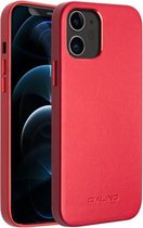 QIALINO schokbestendige koeienhuid lederen beschermhoes voor iPhone 12/12 Pro (rood)