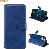 Voor iPhone 12/12 Pro ENKAY Hat-Prince ENK-PUC022 Horizontale lederen flip-hoes met houder & kaartsleuven en portemonnee (donkerblauw)