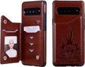 Voor Galaxy S10 5G Skull Head Embossing Pattern Schokbestendige beschermhoes met houder & kaartsleuven & portemonnee (bruin)