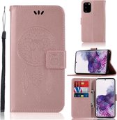 Voor Galaxy S20 Plus Windgong Uil Embossing Patroon Horizontale Flip Leren Case, met Houder & Kaartsleuven & Portemonnee (Rose Goud)