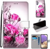 Voor Samsung Galaxy A32 5G Gekleurde Tekening Cross Textuur Horizontale Flip PU Lederen Case met Houder & Kaartsleuven & Portemonnee & Lanyard (Wild Rose)