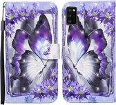 Voor Samsung Galaxy A41 Gekleurde Tekening Patroon Horizontale Flip Leren Case met Houder & Kaartsleuven & Portemonnee (Paarse Bloem Vlinder)