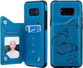 Voor Galaxy S8 Plus vlinder reliëfpatroon schokbestendig beschermhoes met houder & kaartsleuven & fotolijst (blauw)