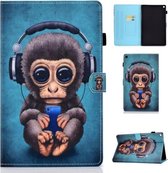 Voor Kindle Fire HD10 Horizontaal TPU Geschilderd Plat Feather Case Antislipstrip met Slaapfunctie & Pen Cover & Card Slot & Holder (Headphone Monkey)