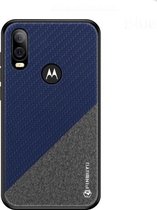 PINWUYO Hong-serie Anti-fall TPU + beschermhoes van chemische vezeldoek voor Moto P40 / One Vision (blauw)