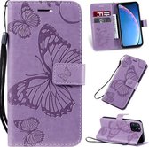 Geperst afdrukken Vlinderpatroon Horizontale flip PU lederen tas met houder & kaartsleuven & portemonnee & draagkoord voor iPhone 11 Pro (paars)
