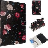 Voor Amazon Kindle Fire 7 2015/2017 Gekleurde Tekening Patroon Horizontale Flip PU Lederen Case met Houder & Kaartsleuven (zwarte Achtergrondgeluid Bloem)