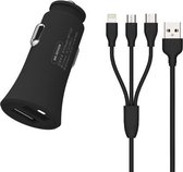 WK WP-C13 2.4A Warpath dubbele USB-autolader met USB naar 8-pins / micro-USB / Type-C datakabel (zwart)