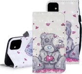 3D Diamond Encrusted Painting Pattern Gekleurde tekening Horizontale Flip PU lederen tas met houder & kaartsleuven & portemonnee voor iPhone 12/12 Pro (Love Bear)