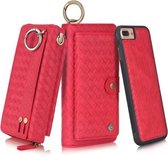 Voor iPhone 7 Plus / 8 Plus POLA Multifunctioneel Fashion Weave Magnetisch Horizontaal Flip Leren Hoesje met Kaartsleuven & Portemonnee & Fotolijst & Lanyard (Rood)