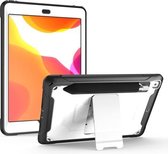 Voor iPad 10.2 2019 360 graden rotatie pc + siliconen beschermhoes met houder en handriem (wit)