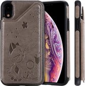 Voor iPhone XR Cat Bee Embossing Pattern Schokbestendige beschermhoes met kaartsleuven en fotolijst (grijs)