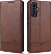 Voor vivo X50 / X50 Pro AZNS Magnetische Kalfsstructuur Horizontale Flip Leren Case met Kaartsleuven & Houder & Portemonnee (Donkerbruin)