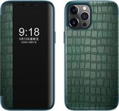 Krokodillentextuur Venster Horizontaal Leren Flip Hoesje Voor iPhone 12 mini (Groen)