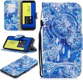 Voor Samsung Galaxy J6 (2018) (EU-versie) Gekleurd tekeningpatroon Horizontaal Flip TPU + PU lederen tas met houder & kaartsleuven & portemonnee & draagkoord (blauw windgong)