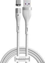 Baseus 5A USB naar USB-C / Type-C zink magnetische snellaadsynchronisatiegegevenskabel, lengte: 1m (wit)