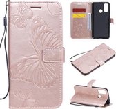 Voor Huawei P Smart (2020) 3D Vlinders Embossing Patroon Horizontale Flip Leren Case met Houder & Kaartsleuf & Portemonnee (Rose Goud)