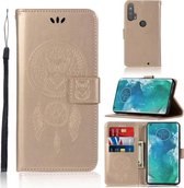 Voor Motorola Moto Edge Plus Windgong Uil Embossing Patroon Horizontale Flip Leren Case, met Houder & Kaartsleuven & Portemonnee (Goud)