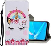 Voor OPPO Realme 5 Gekleurd tekeningpatroon Horizontale lederen flip-hoes met houder & kaartsleuven & portemonnee (eenhoorn)