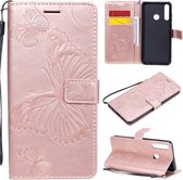 Voor Huawei Y6P 3D Vlinders Embossing Patroon Horizontale Flip Leren Case met Houder & Kaartsleuf & Portemonnee (Rose Goud)