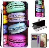 Voor Samsung Galaxy A12 / M12 Gekleurde Tekening Cross Textuur Horizontale Flip PU Lederen Case met Houder & Kaartsleuven & Portemonnee & Lanyard (Kleurrijke Taarten)
