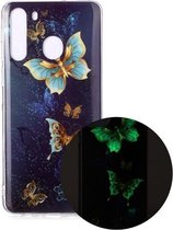 Voor Samsung Galaxy A21 Lichtgevende TPU zachte beschermhoes (dubbele vlinders)