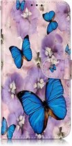 Olie Reliëf Gekleurd Tekening Patroon Horizontale Flip PU Leren Case met Houder & Kaartsleuven & Portemonnee & Fotolijst Voor Galaxy A20 / A30 (Purple Flower Butterfly)