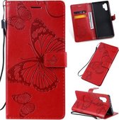 Geperst afdrukken Vlinderpatroon Horizontale flip PU lederen tas met houder & kaartsleuven & portemonnee & draagkoord voor Galaxy Note 10+ / 10 Pro (rood)
