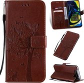 Tree & Cat Pattern Pressed Printing Horizontale Flip PU lederen tas met houder & kaartsleuven & portemonnee & lanyard voor Galaxy A80 (bruin)